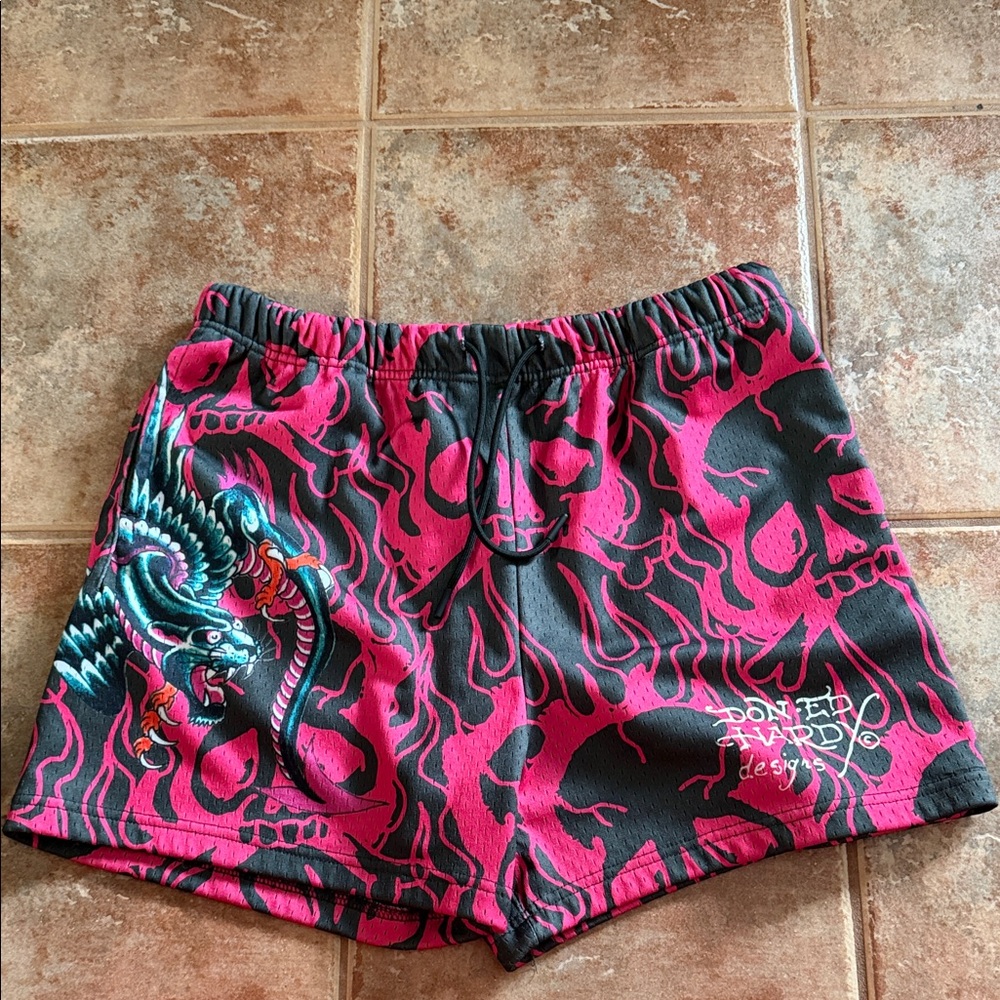 Pink and Black Flame Shorts with Dragon Design